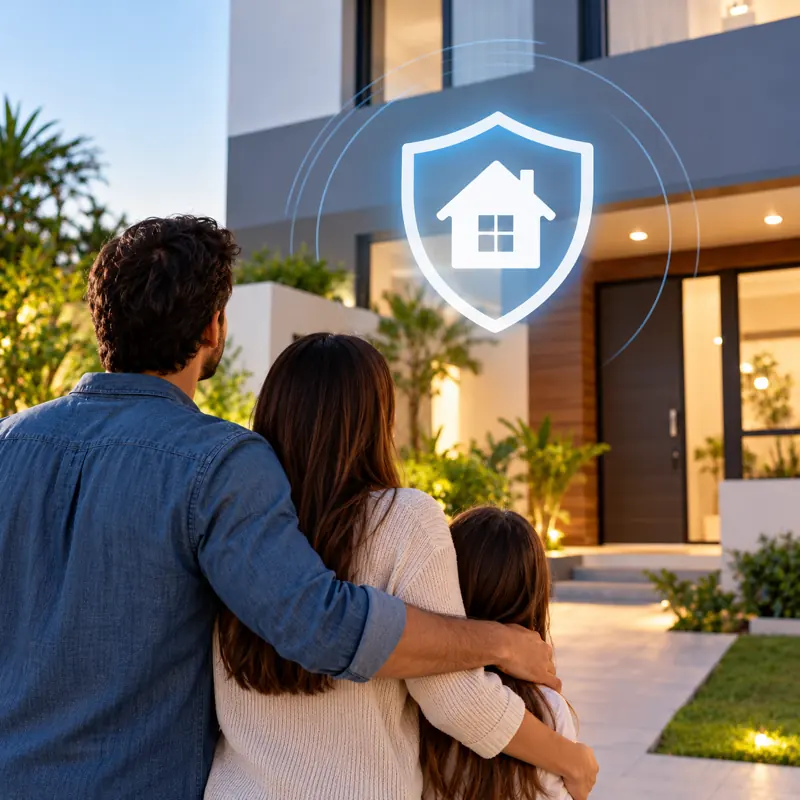 Familia frente a su casa protegida por Electron Seguridad