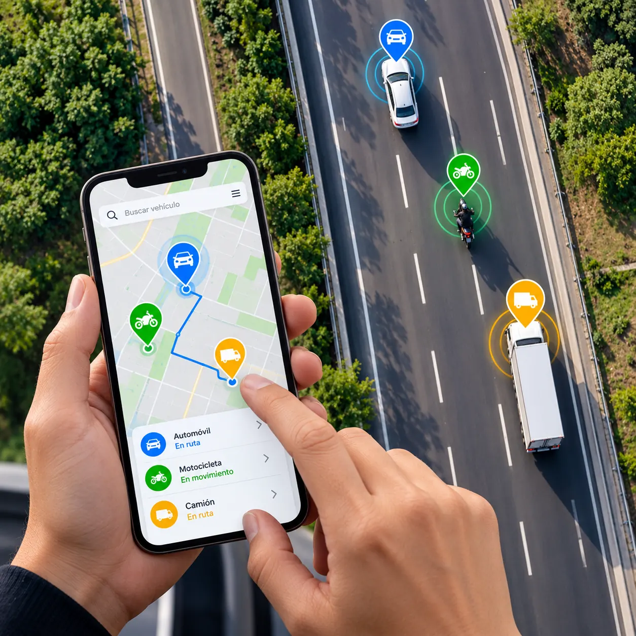 Seguimiento GPS de carro, moto y camión desde la app en el celular